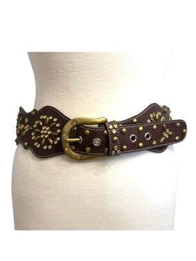 Kathy Van Zeeland Studded Belt Contour Flower Chocolate Size M 32–36"
